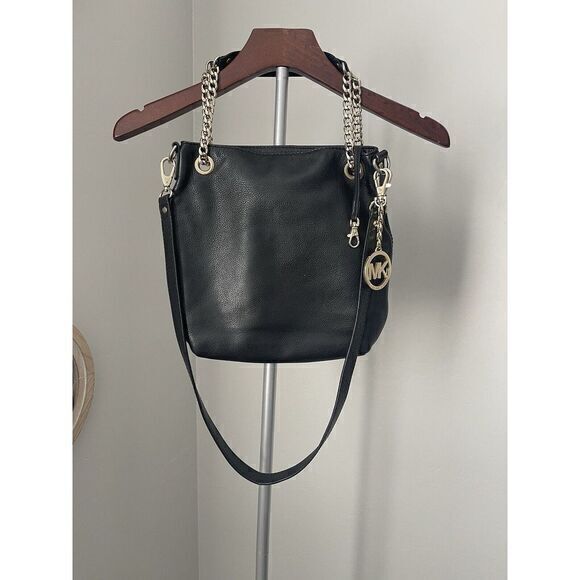 Michael Kors Black Pebble‎ Leather Shoulder Chain Strap Bag Purse Jet Set EUC! - Picture 1 of 17